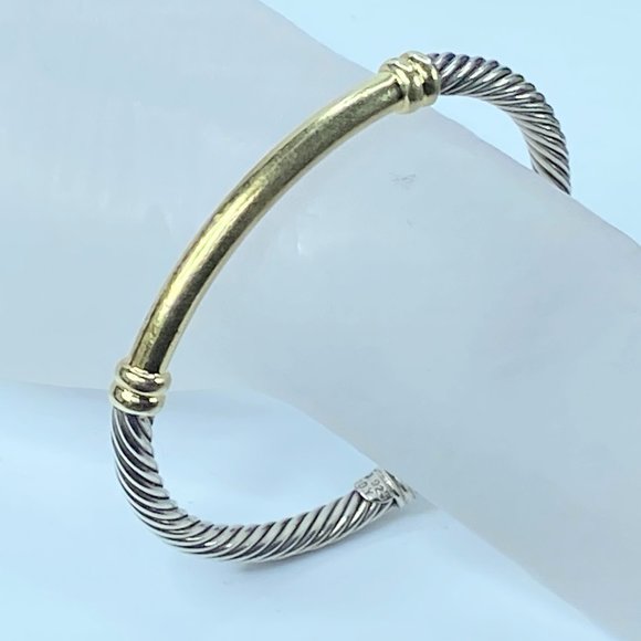 David Yurman Jewelry - David Yurman Sterling 925 18K station Rope Cable cuff bangle 28.4g 7.5" JR7989